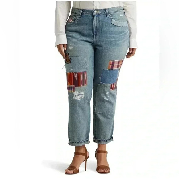 NWT $195 Lauren Ralph Lauren Women Plus Size Patchwork Relaxed Tapered Jeans 20W - Picture 1 of 10